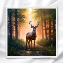 Deer in Woods 8x8&quot; Fabric Panel Quilt Block used for sewing, quilting, crafting - £3.53 GBP