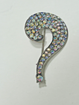 WEISS Question Mark Silver Tone Figural Aurora Borealis Rhinestone Brooch RARE - £78.34 GBP