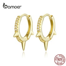 Gold Color Punk Ear Hoops Silver 925 Gear Hoop Earrings for Women and Men Zircon - £16.99 GBP