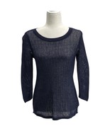 Talbots Petite Linen Sweater Dark Blue Open Stitch Long Sleeve Crew Neck... - $18.39