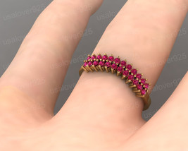 Pink Ruby Band Sterling Silver Ring Gift For Women Jewelry Modern Women Band - £51.54 GBP