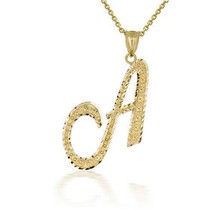 10k Solid Yellow Gold Cursive Initial Letter A Pendant Necklace - £131.32 GBP+