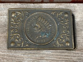 VTG TIFFANY STUDIO NEW YORK BELT BUCKLE UNITED STATES 1877 INDIAN HEAD COIN - £19.37 GBP