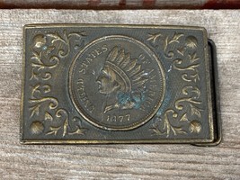 VTG TIFFANY STUDIO NEW YORK BELT BUCKLE UNITED STATES 1877 INDIAN HEAD COIN - £18.55 GBP