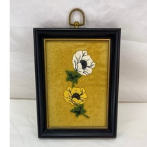 Vintage Floral Embroidery on Mustard Yellow Fabric Framed Crewel, MCM, R... - £16.41 GBP