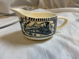 Currier and Ives Royal Blue China Creamer with Handle - $6.80
