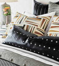 Genuine Black studded Leather Pillow Cover outdoor nwt long black rectangle 28 - £112.64 GBP+