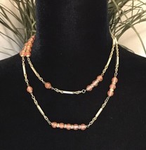 Cadoro Vintage Long Single Strand Pink, Pearlized Glass Gold Tone Neckla... - $79.99