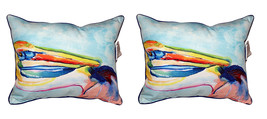 Pair of Betsy Drake Pelican Head Large Indoor Outdoor Pillows - £71.21 GBP