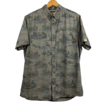 Reel Obsession Shirt Men Large Gray Button Down Fly Fishing Pattern Shor... - £12.00 GBP