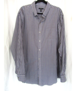 Van Heusen men&#39;s shirt button down XXL/18-18-1/2 black white check long ... - $13.67