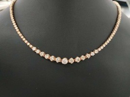 40.25Ct Round Real Moissanite Cluster Tennis Necklace 14K Rose Gold Plated  - £691.05 GBP
