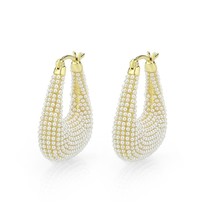 Beautiful Synthetic White Pearl Cluster Bag Shape Flash Gold Plated Hoop Earring - £156.31 GBP
