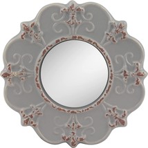 Round Wall Mirror Vintage Hanging Mounted Accent Home Decor Ceramic Small Gray - $35.90