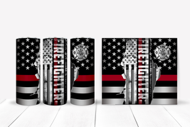 Fireman Firefighter American Flag 20oz Stainless Steel Skinny Tumbler - £19.18 GBP