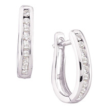 14kt White Gold Womens Round Diamond Oblong Hoop Earrings 1/4 Cttw - £356.53 GBP