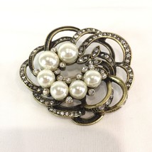 NEW 2012 AVON ANTIQUED PEARLESQUE &amp; RHINESTONE PIN STATEMENT BROOCH IN BOX - $16.81