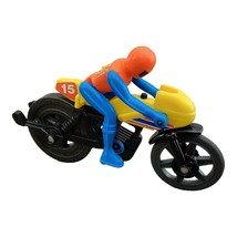 TOMY Pop Cycle Yellow w/ Rider 15 Orange Helmet Blue Arms Vintage 1982 J... - £54.26 GBP