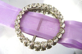 Vintage Rhinestone Belt Buckle Clear Paste Big Round Deco Sash Dress Buckle - £13.57 GBP