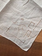 Vintage White Hand Drawn Work Linen Handkerchief Hankie Wedding Bridal 10&quot;  - £6.75 GBP