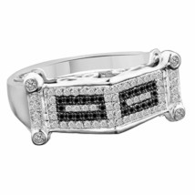 0.80 CT Round Sim. Diamond &amp; Black Spinel Cluster Band Ring 14K White Gold Over - £97.45 GBP