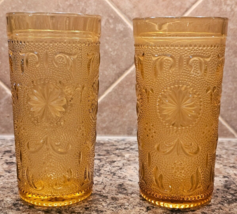Vintage BROCKWAY GLASS AMERICAN CONCORD PATTERN AMBER  5 1/2&quot; Drinking G... - $14.84