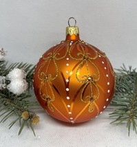 Bronze with gold pattern glitter glass ball Christmas ornament, XMAS decoration - £10.08 GBP