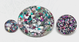 3 Vintage Glitter Lucite Button Lot 1 5/8- 5/8 inches Stars Squares More - £13.09 GBP