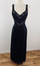 Vintage Undercover Wear Women&#39;s L Nightgown Black Nylon Full Sweep Lace Bodice - £101.21 GBP