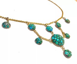 Victorian Pave Turquoise clusters turquoise seeds 9K closed backs Necklace - £2,404.49 GBP