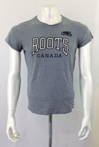 Roots Canada Boys Size Large Gray Short Sleeve Spell Out Crew Cotton T Shirt - £9.34 GBP