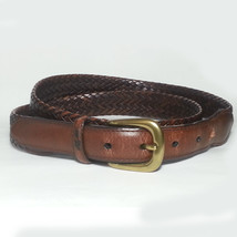 Braided Men Brown Belt Size 42 Solid Brass Buckle Manmade Material - $11.64