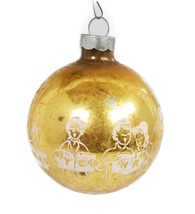 Vintage 50s 60s USA Gold Stencil Mica Merry Christmas Glass Ornament Caroling - £11.93 GBP