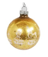 Vintage 50s 60s USA Gold Stencil Mica Merry Christmas Glass Ornament Car... - $20.50 CAD