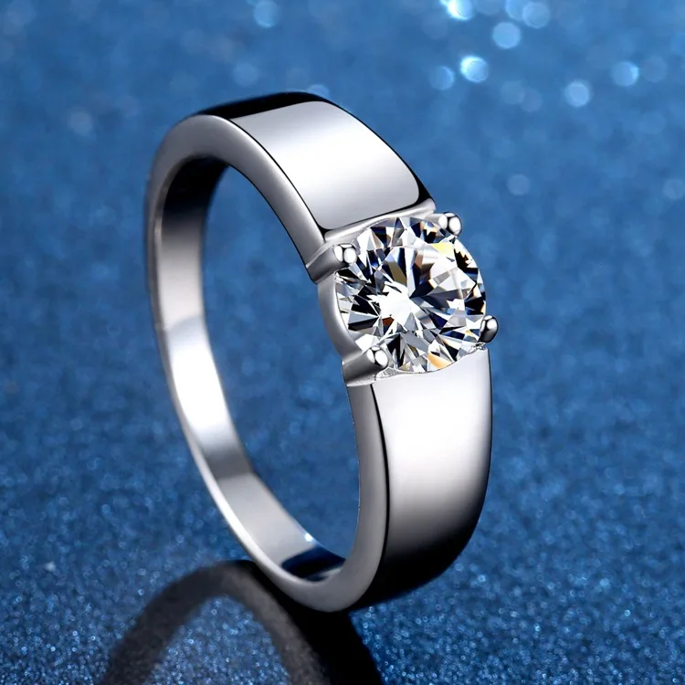 Wholesale Moissanite Ring For Men 925 Silver Plated 14K White Gold Moissanite Di - £55.71 GBP