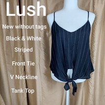 Lush Black Striped V Neckline Tie Front Tank Top Size M - £7.84 GBP