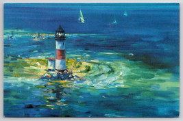 Harlequin Collection Lighthouse And Sailboat Artist Rendition Postcard H41 - £3.93 GBP