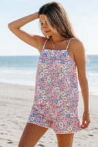 Sky Blue Floral Print Spaghetti Straps Tank Top and Shorts Set - $249.33 MXN