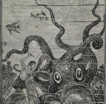 Giant Octopus Kills A Man At Sea 1887 Wood Engraving Victorian Art DWEE22 - £63.94 GBP
