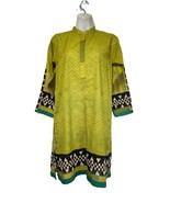 khaadi pakistan green geometric midi long sleeve Boho Woven kurta Dress ... - $29.69