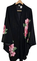 Roamans Black Embellished V-Neck Caftan Kimono Floral Print Swimsuit Cov... - $49.99