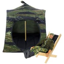Black &amp; Green Toy Tent, 2 Sleeping Bags, Camo for Action Figure, Stuffed... - £19.94 GBP