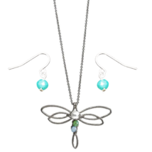 Wire Dragonfly Pendant Necklace and Earrings Sterling Silver - £9.82 GBP