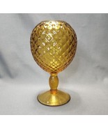 Vintage Viking Glass Amber Diamond Optic Yesteryear Line 8&quot; Ivy Ball Vas... - £42.64 GBP