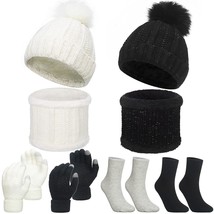 8 Pieces Women Winter Pom Beanie Hats Warm Knit Skull Caps Knitted Neck Warmers  - £31.63 GBP