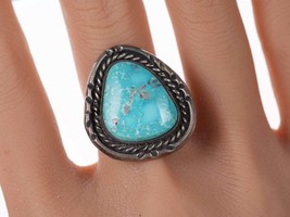 sz8 Vintage Navajo Silver blue gem turquoise ring - £74.95 GBP