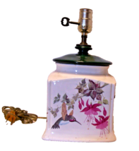Vintage Mid Century Porcelain Botanical Lamp Humming Bird Flowers White 13&quot; Tall - £19.37 GBP