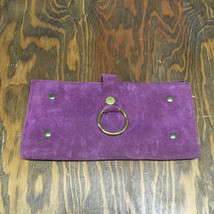 Vintage suede wallet clutch checkbook holder snap button closure coin po... - $19.75