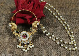 Kundan Meena Indian Jewelry Wedding Set Nath Nose Hoop Nostril Ring Gold... - $3.99