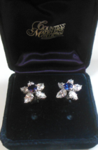 Vintage Countess Madeleine Sterling Silver Blue Sapphire &amp; CZ Clip-on Earrings - £195.54 GBP